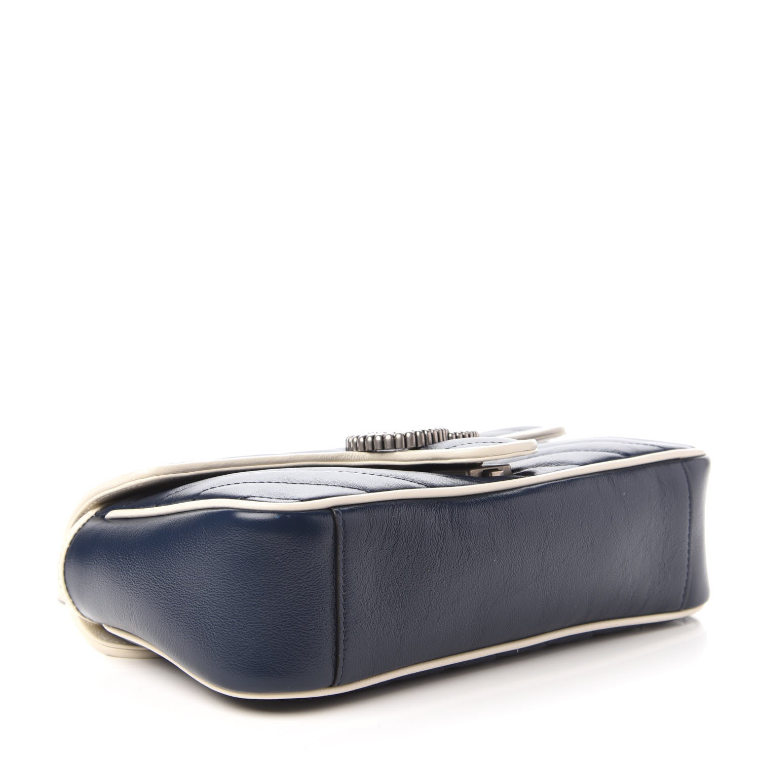 Gucci Vintage Effect Calfskin Matelasse Diagonal Small Torchon GG Marmont Shoulder Bag Blue Agata Mystic White 5 of 11