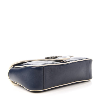 Gucci Vintage Effect Calfskin Matelasse Diagonal Small Torchon GG Marmont Shoulder Bag Blue Agata Mystic White 5 of 11