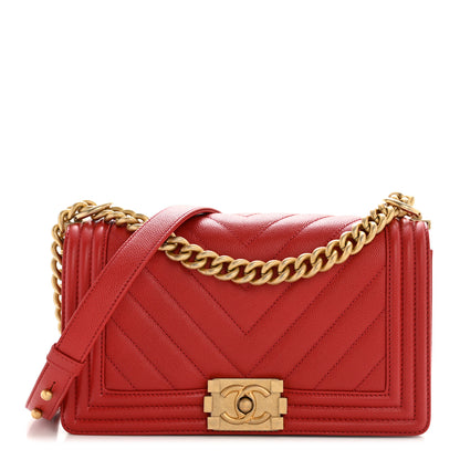 Chanel Caviar Chevron Quilted Medium Boy Flap Red 1 of 10