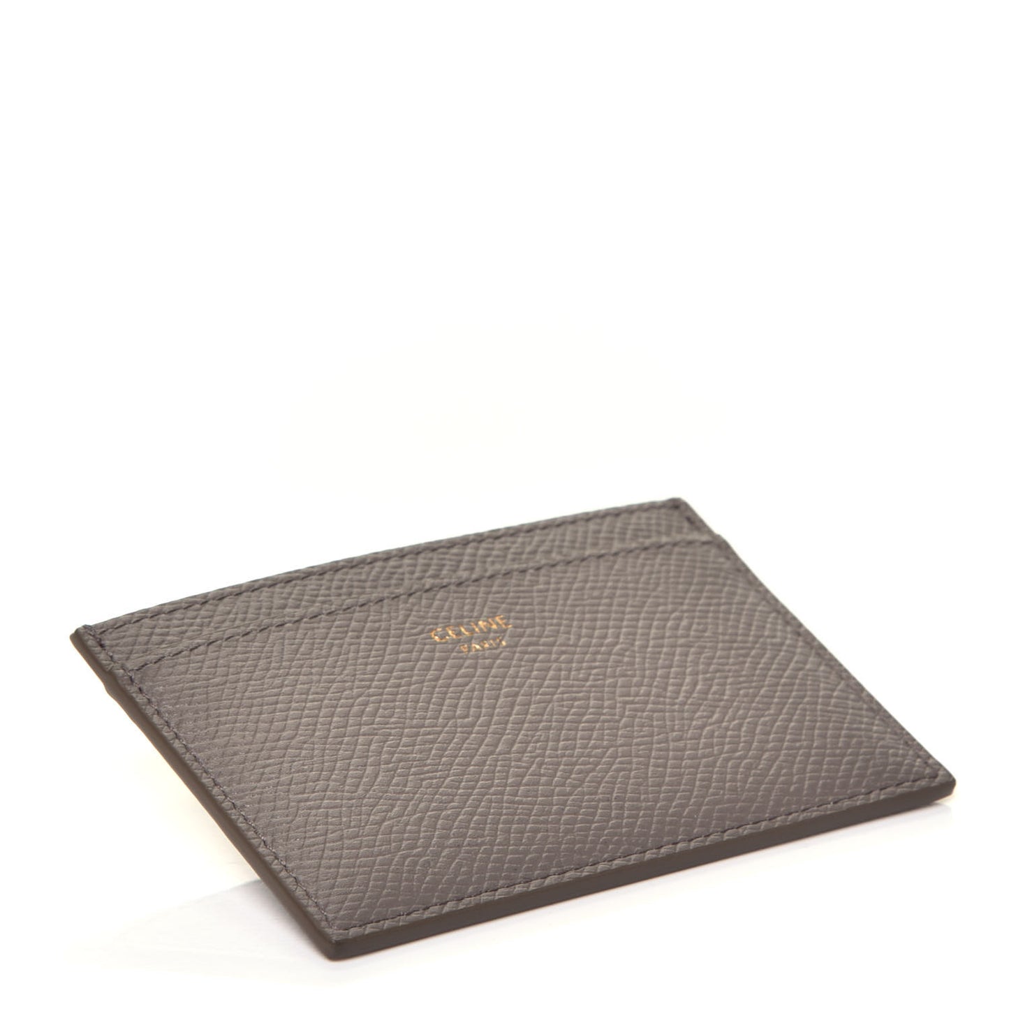 Grained Calfskin Card Holder Pebble