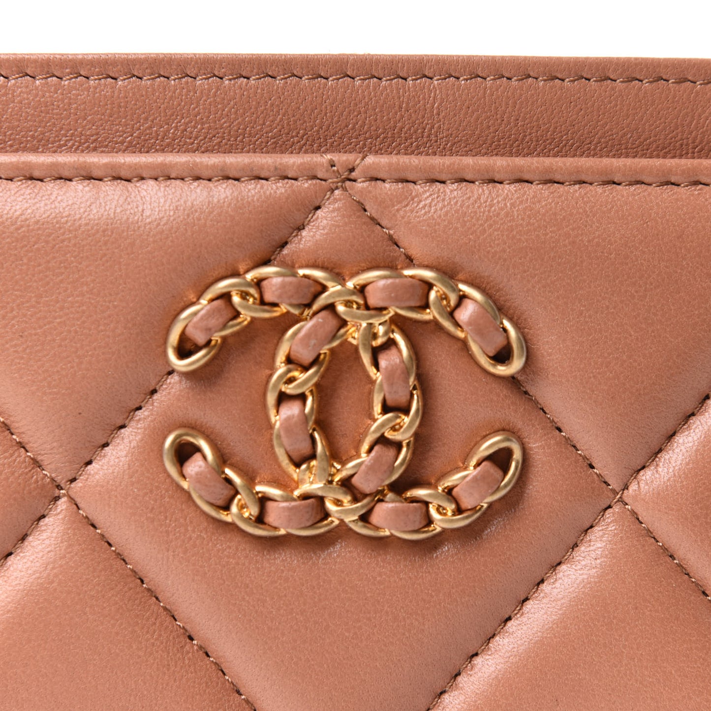 Lambskin Quilted Chanel 19 Card Holder Brown