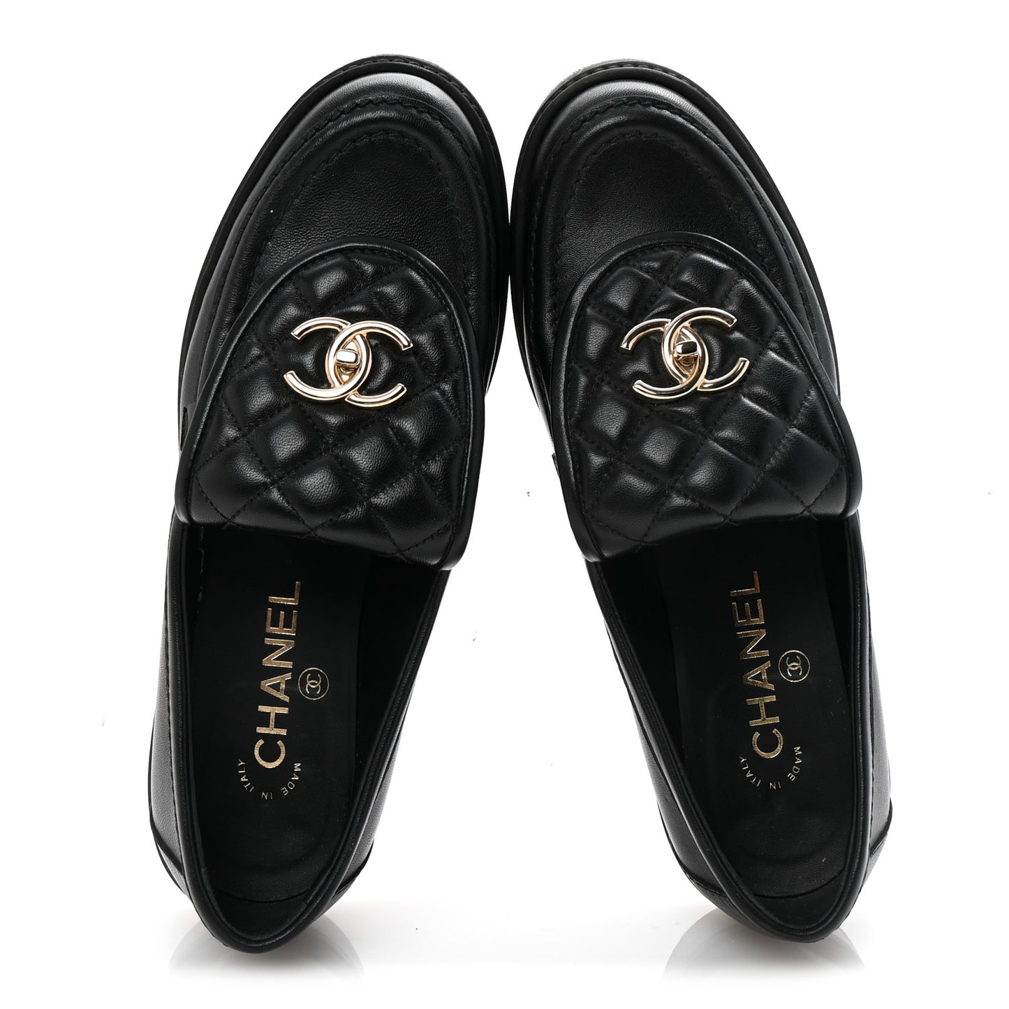 Lambskin Quilted CC Turnlock Loafers 38 Black