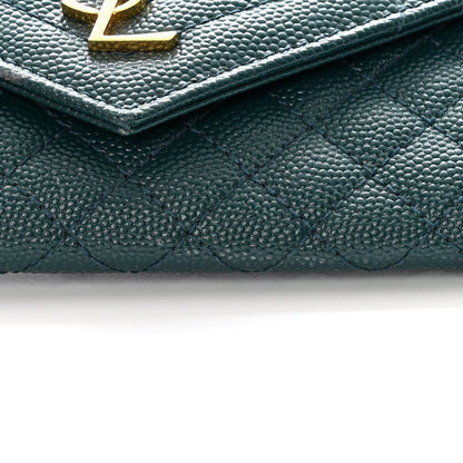 Saint Laurent Grain De Poudre Textured Mixed Matelasse Triquilt Small Monogram Envelope Wallet Sea Turquoise 8 of 10