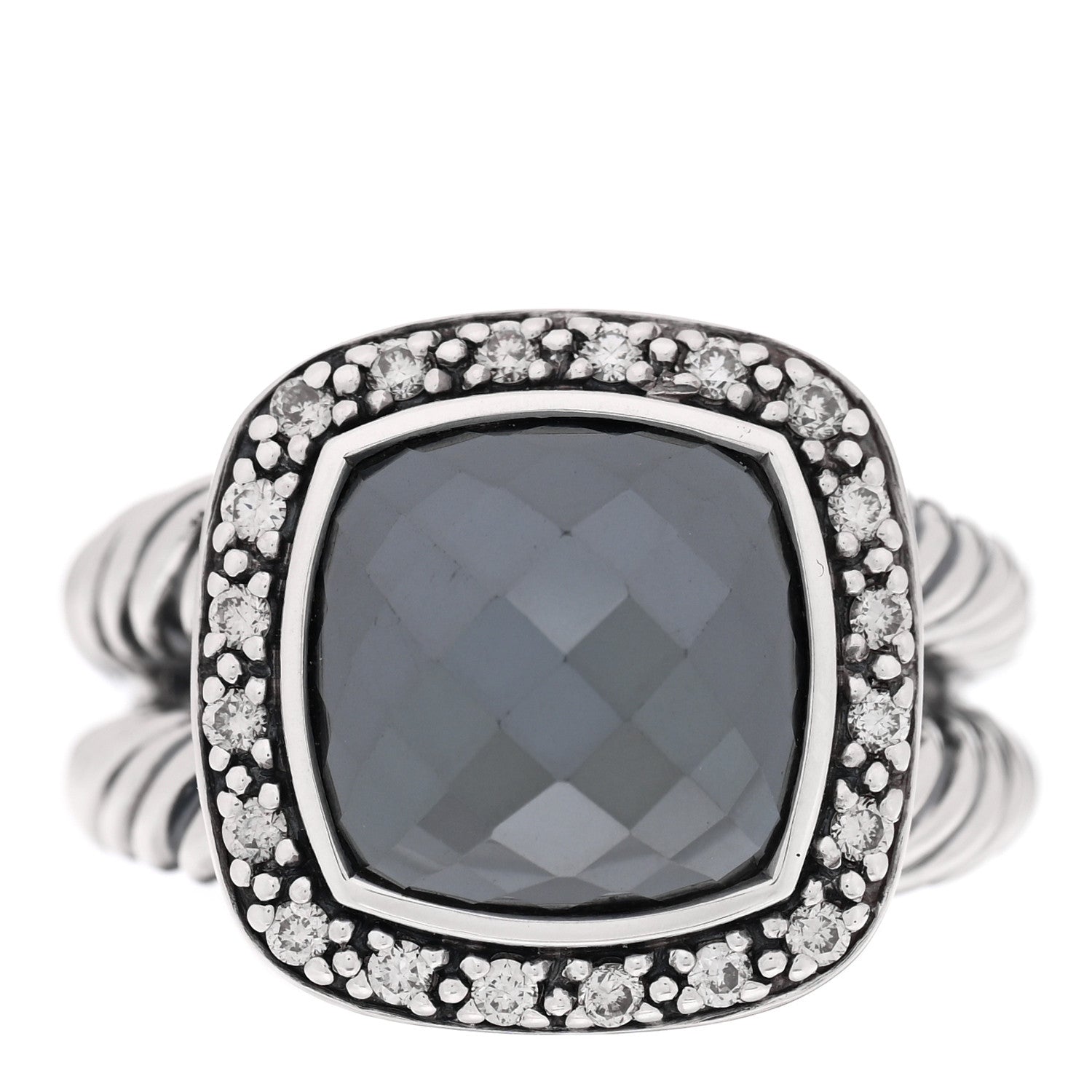 David Yurman Sterling Silver Diamond Hematite 11mm Albion Ring 54 7 1 of 4