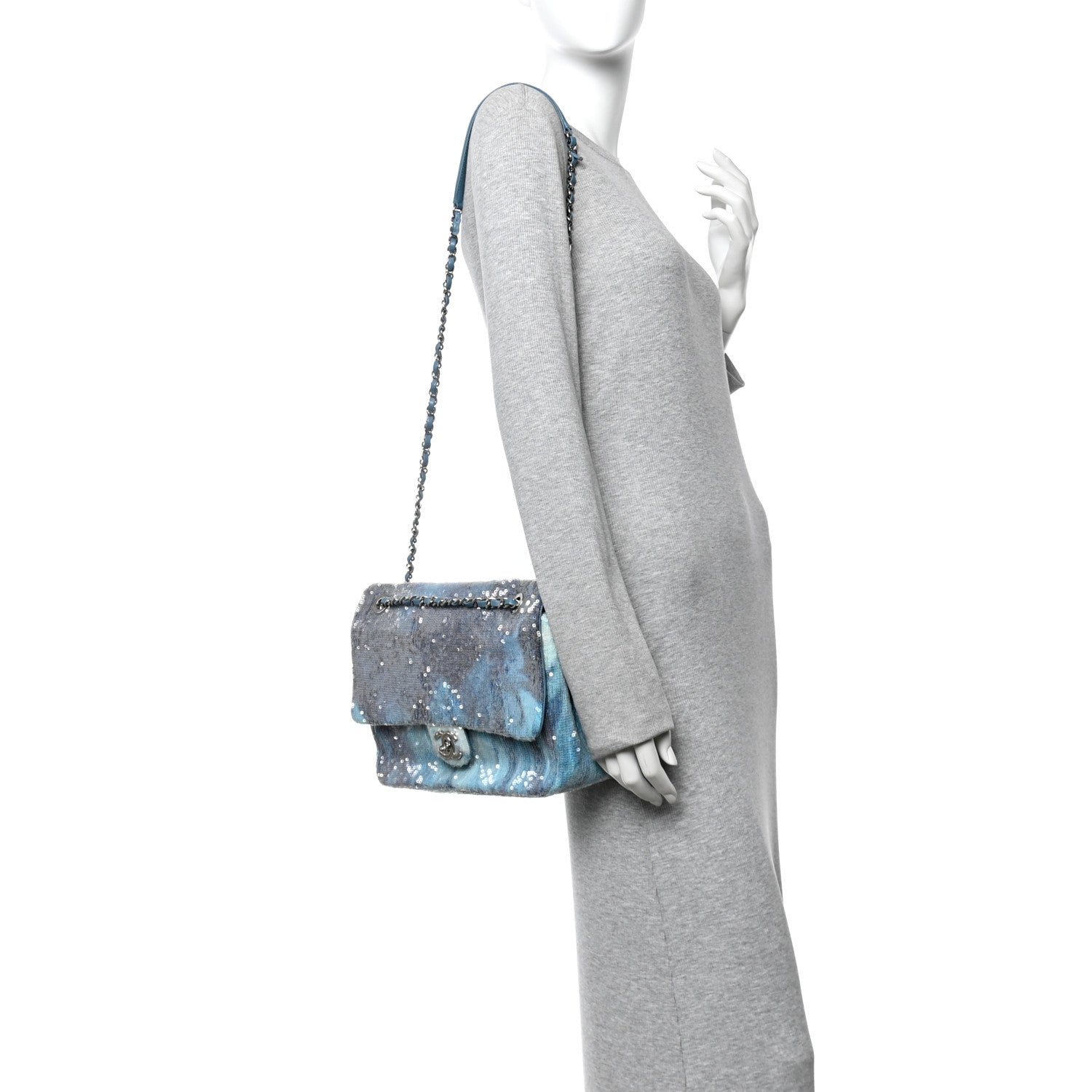 Chanel Sequin Large Waterfall Flap Light Blue 2 of 14