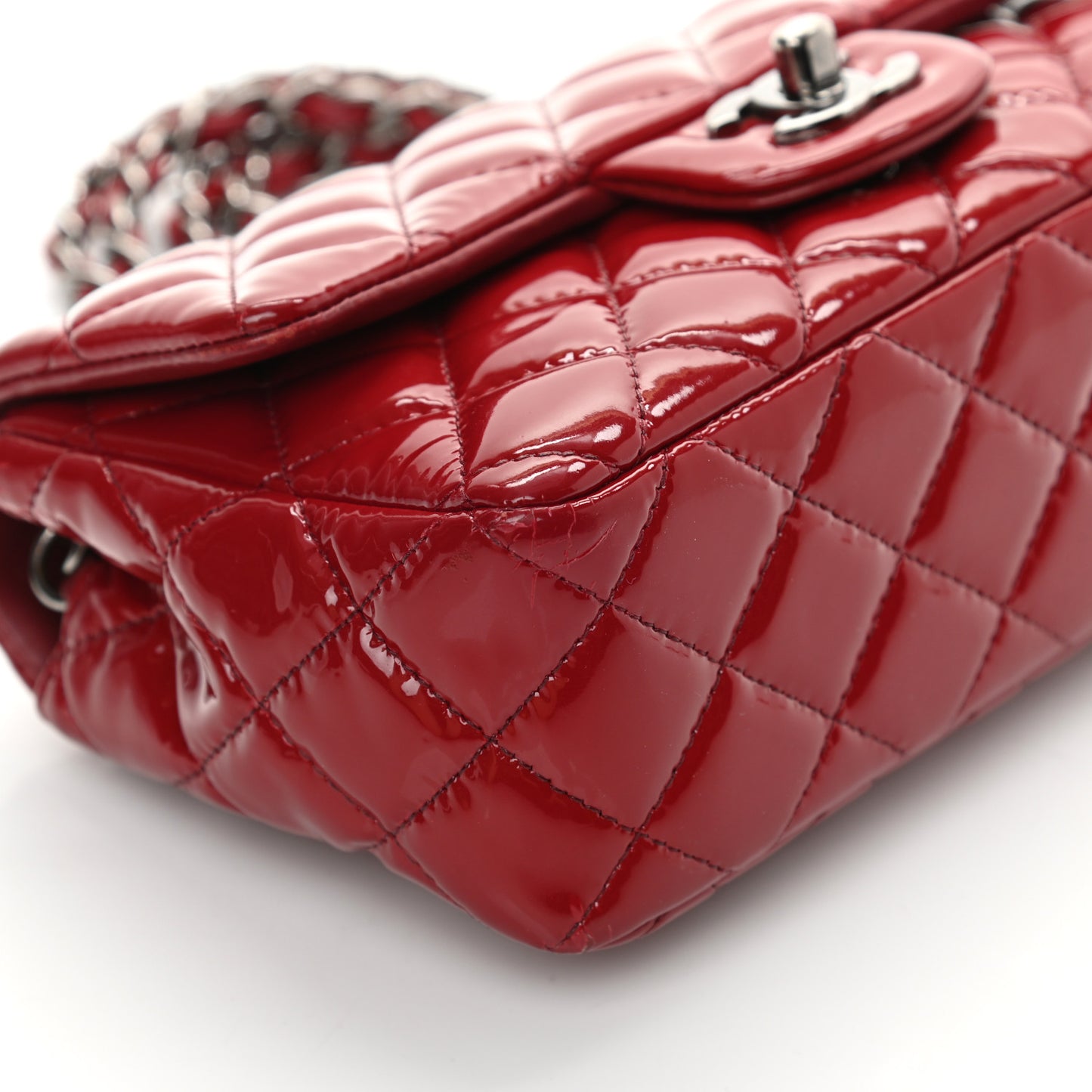 Patent Calfskin Quilted Mini Rectangular Flap Red