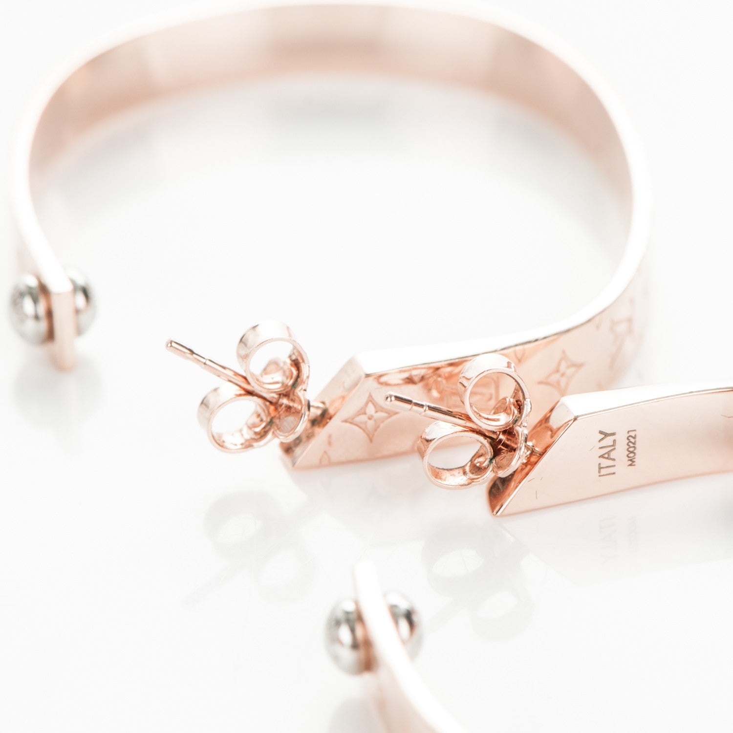 Louis Vuitton Nanogram Hoop Earrings Pink Gold 3 of 4
