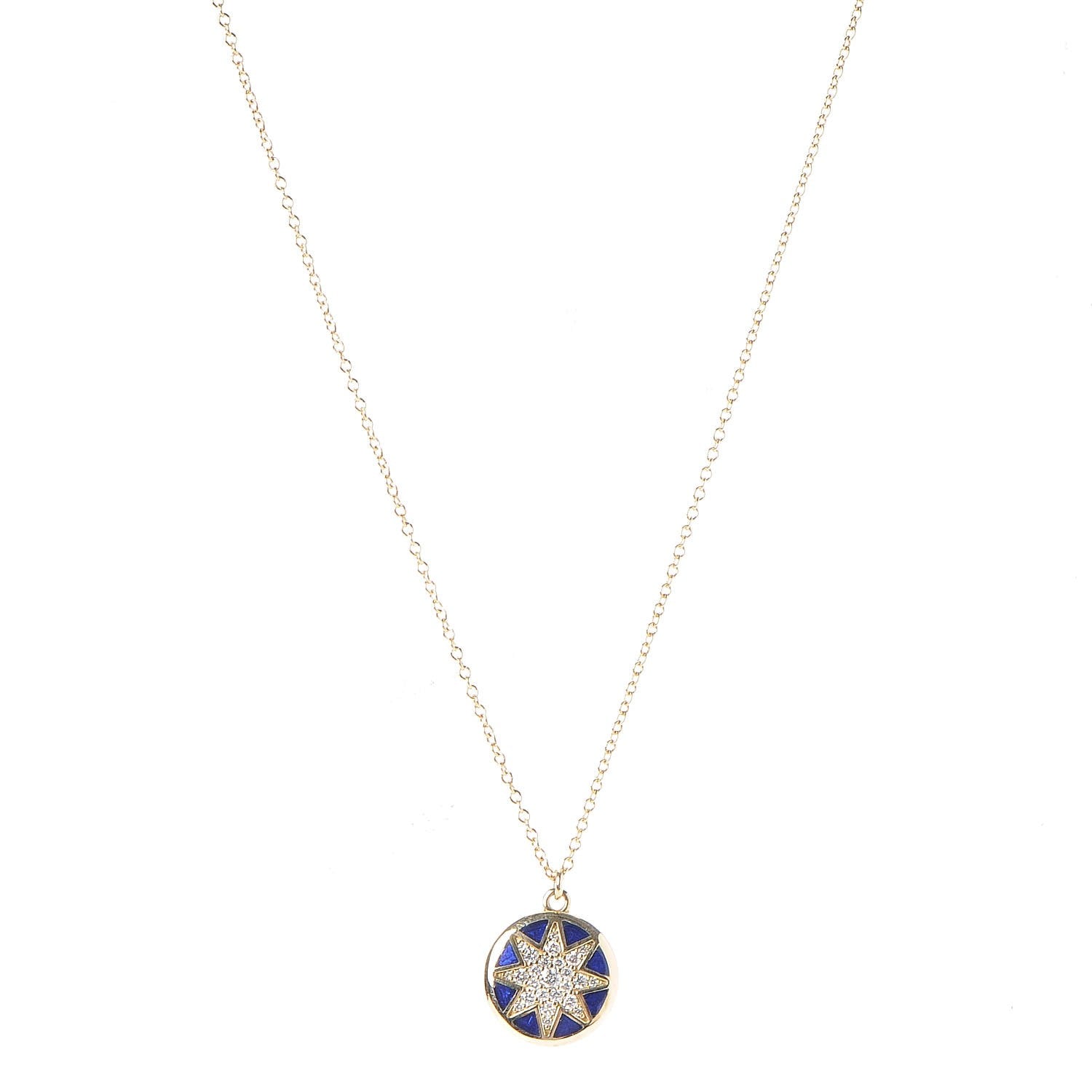 Tiffany 18K Yellow Gold Diamond Enamel Paloma Picasso Venezia Stella Pendant Necklace Blue 1 of 8