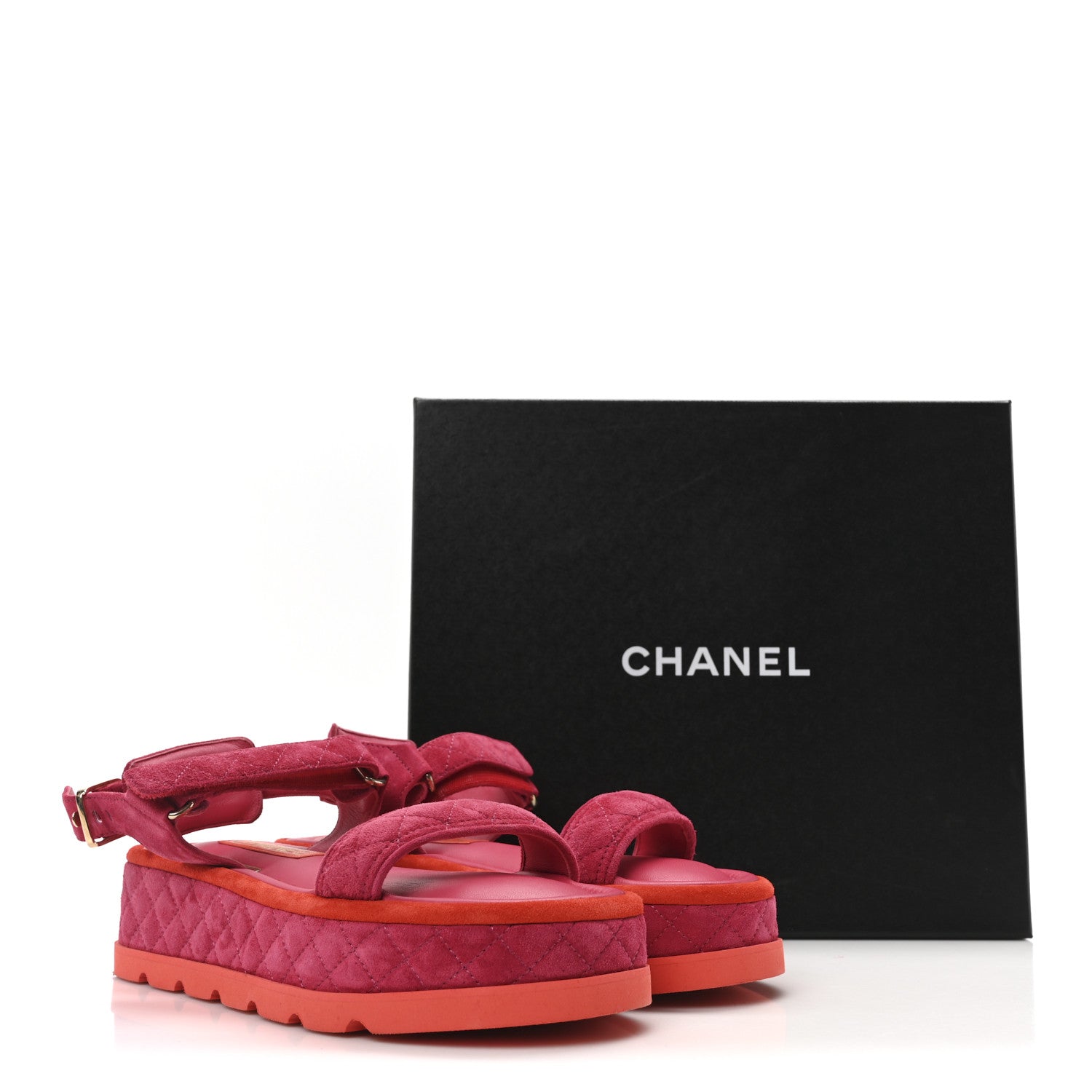 Chanel Suede Quilted Platform Sandals 37.5 Red Light Red 9 of 9