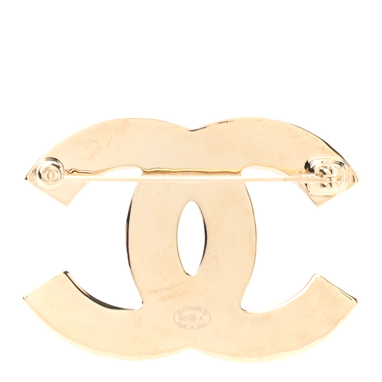 Chanel Metal Enamel CC Brooch White Light Gold 3 of 5