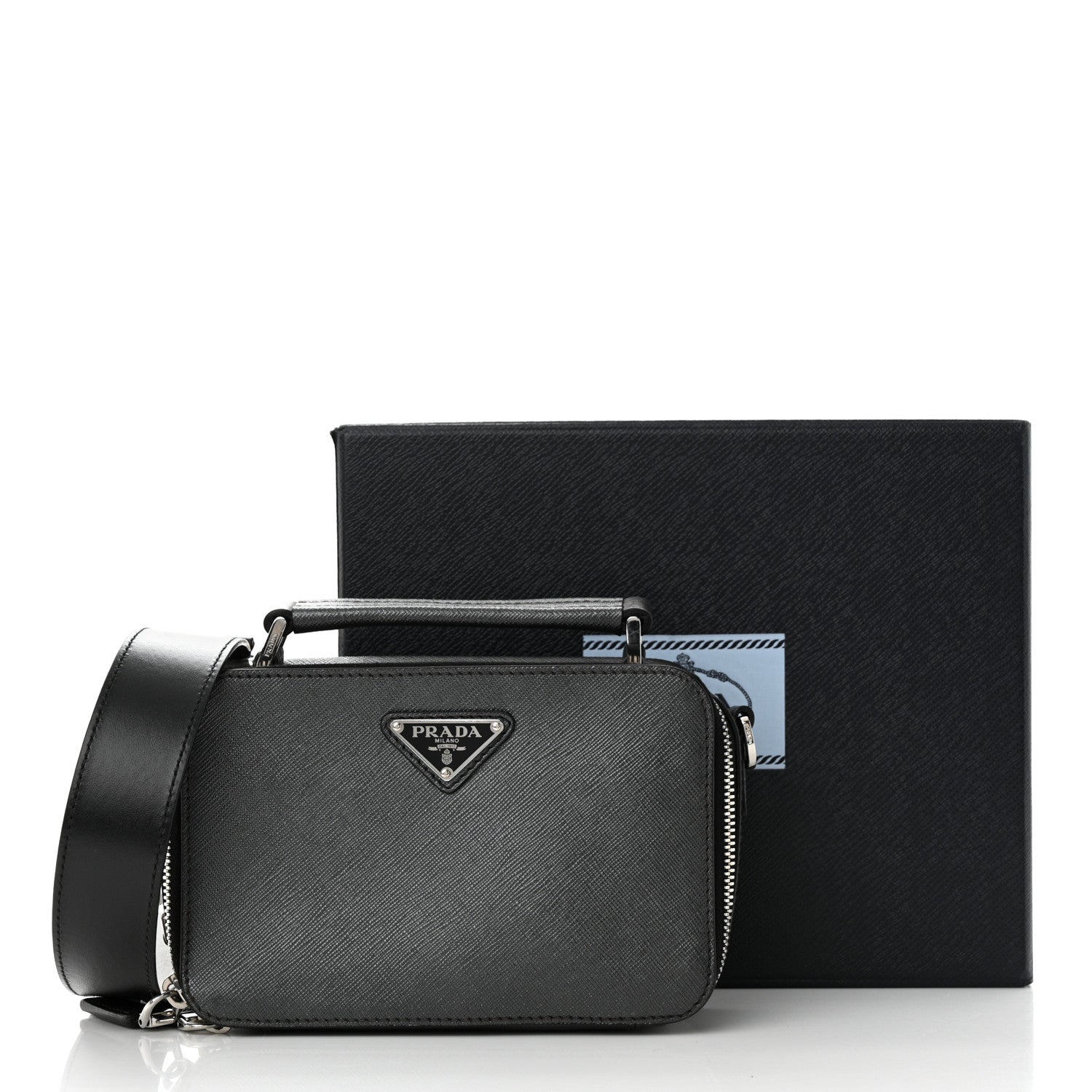 Prada Saffiano Travel Small Brique Top Handle Crossbody Bag Anthracite Gray 12 of 12