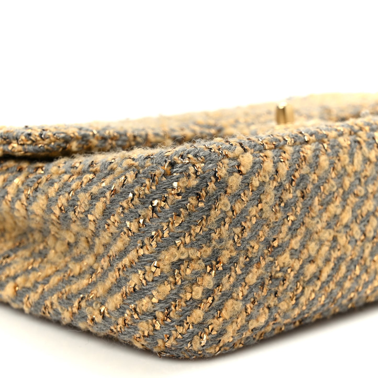Metallic Tweed Quilted Medium Single Flap Beige Grey Gold