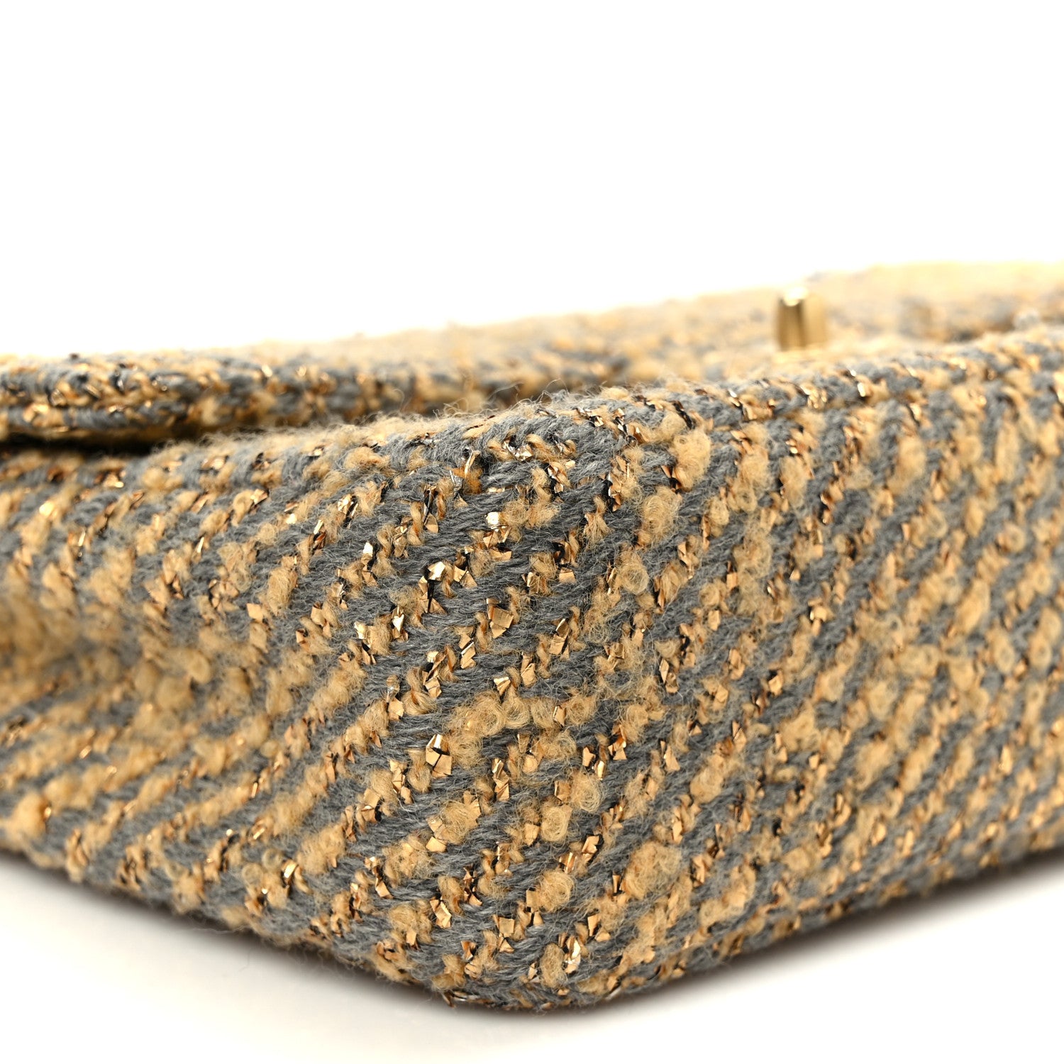 Chanel Metallic Tweed Quilted Medium Single Flap Beige Grey Gold 10 of 12