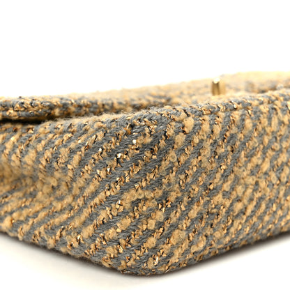 Chanel Metallic Tweed Quilted Medium Single Flap Beige Grey Gold 10 of 12