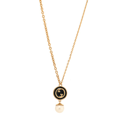 Gucci Metal Pearl Blondie Pendant Necklace Gold Black 1 of 5