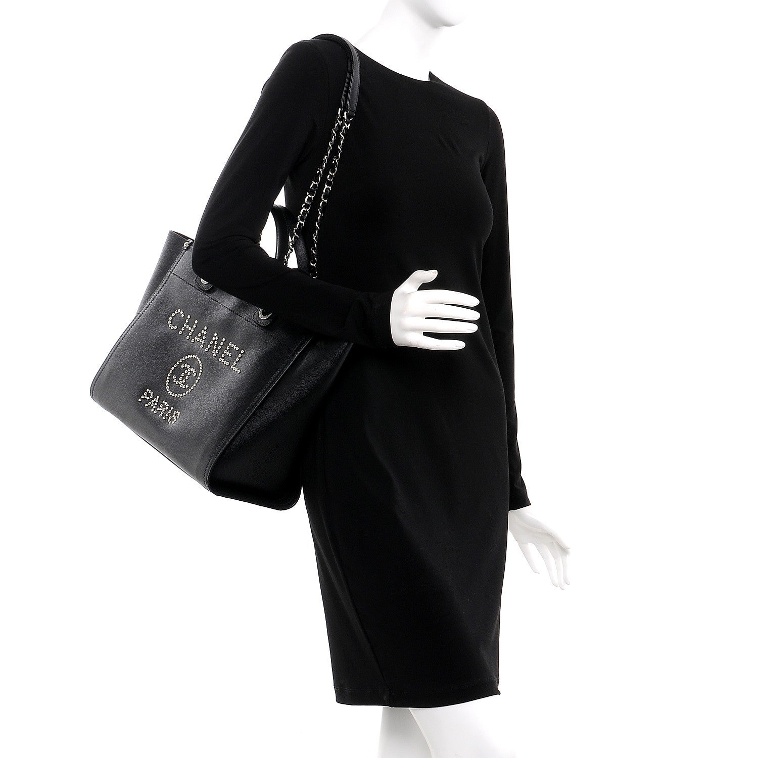 Chanel Caviar Small Studded Deauville Tote Black 2 of 8
