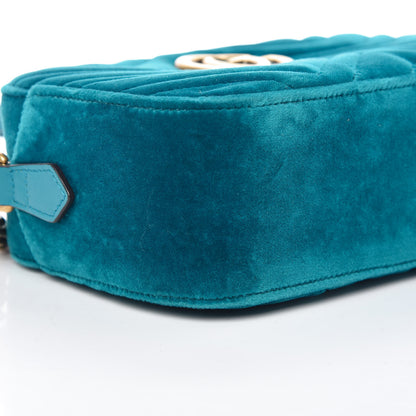 Gucci Velvet Matelasse Small GG Marmont Chain Shoulder Bag Pavone Cyan 8 of 11
