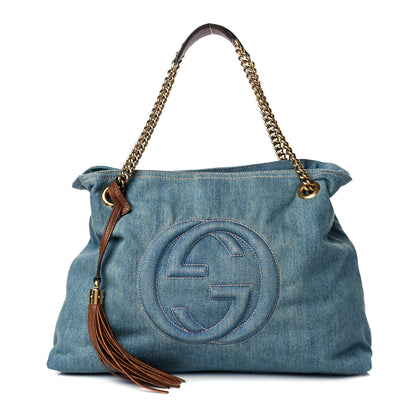 Gucci Denim Medium Soho Chain Shoulder Bag Blue 1 of 10