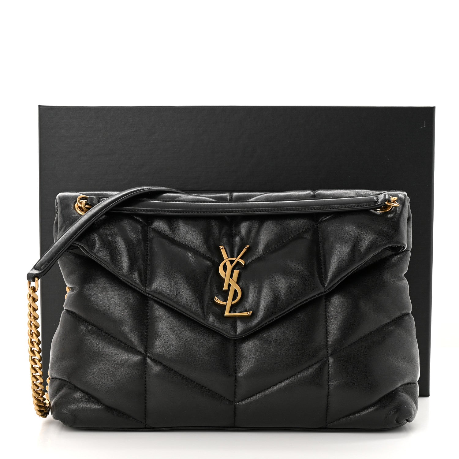 Saint Laurent Lambskin Quilted Medium Loulou Puffer Monogram Chain Satchel Black 11 of 11