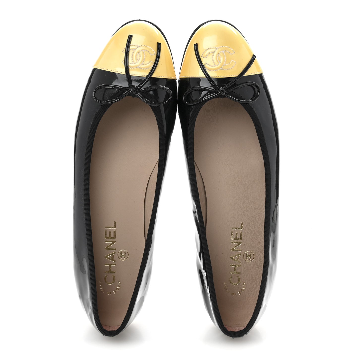 Patent CC Cap Toe Ballerina Flats 40 Black Beige