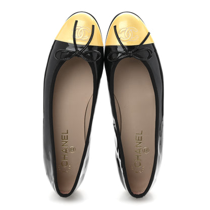 Chanel Patent CC Cap Toe Ballerina Flats 40 Black Beige 2 of 9
