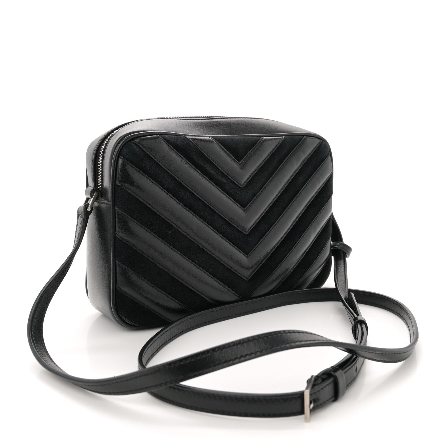Saint Laurent Calfskin Suede Matelasse Monogram Lou Camera Bag Black 3 of 13