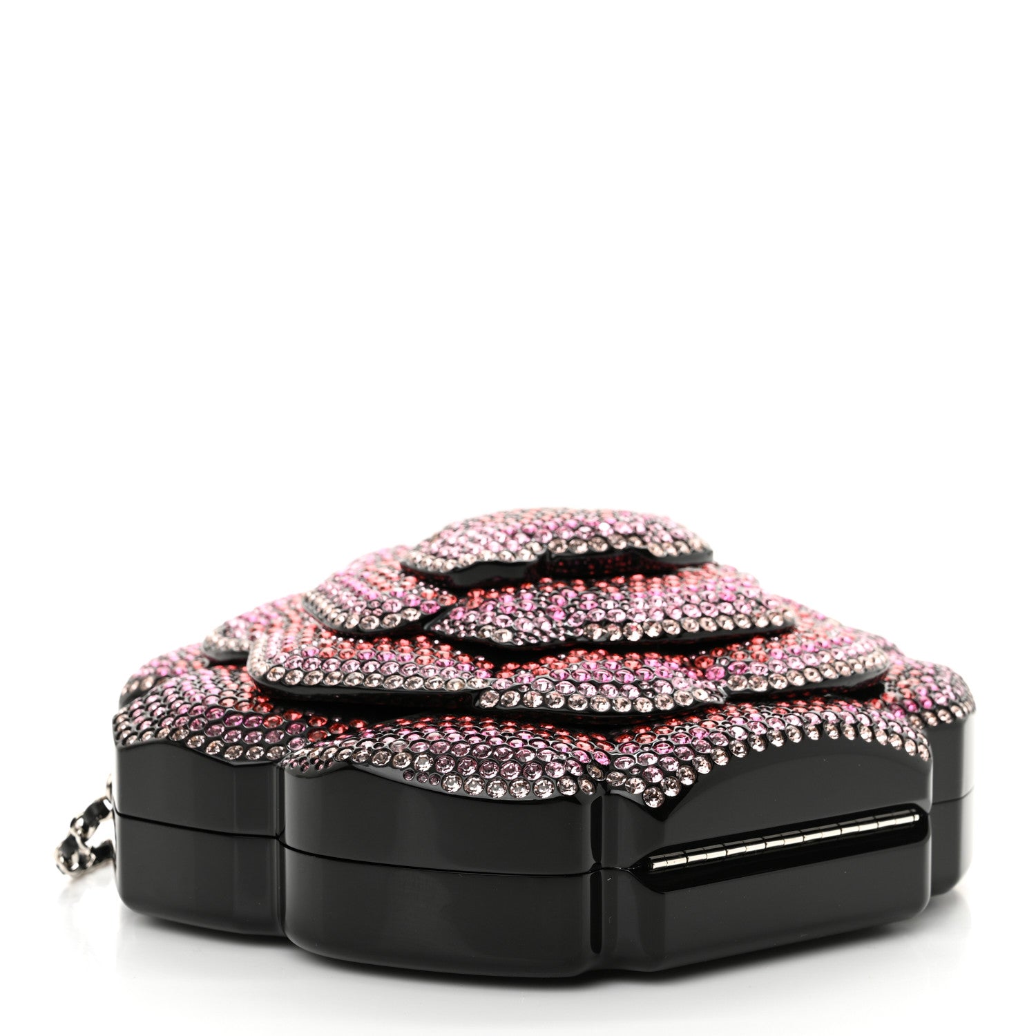 Chanel Plexiglass Strass Camellia Minaudiere Clutch Pink Black