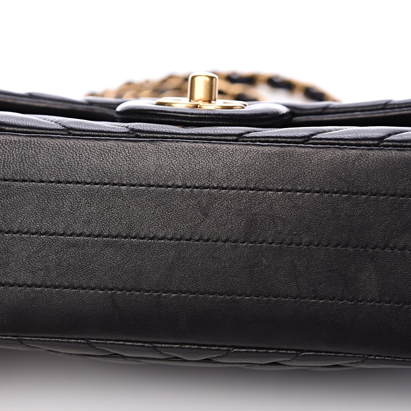 Lambskin Chevron Quilted Mini Rectangular Flap Black