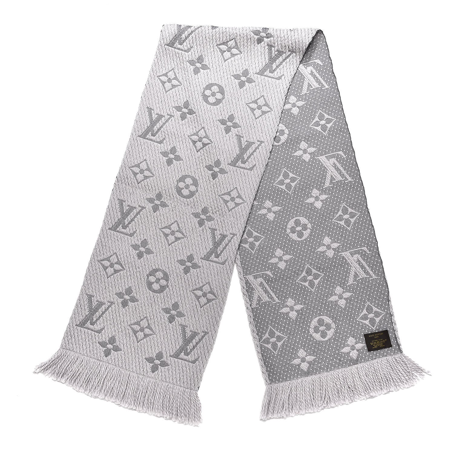 Louis Vuitton Wool Silk Logomania Scarf Pearl Grey 3 of 4