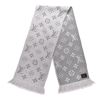 Louis Vuitton Wool Silk Logomania Scarf Pearl Grey 3 of 4