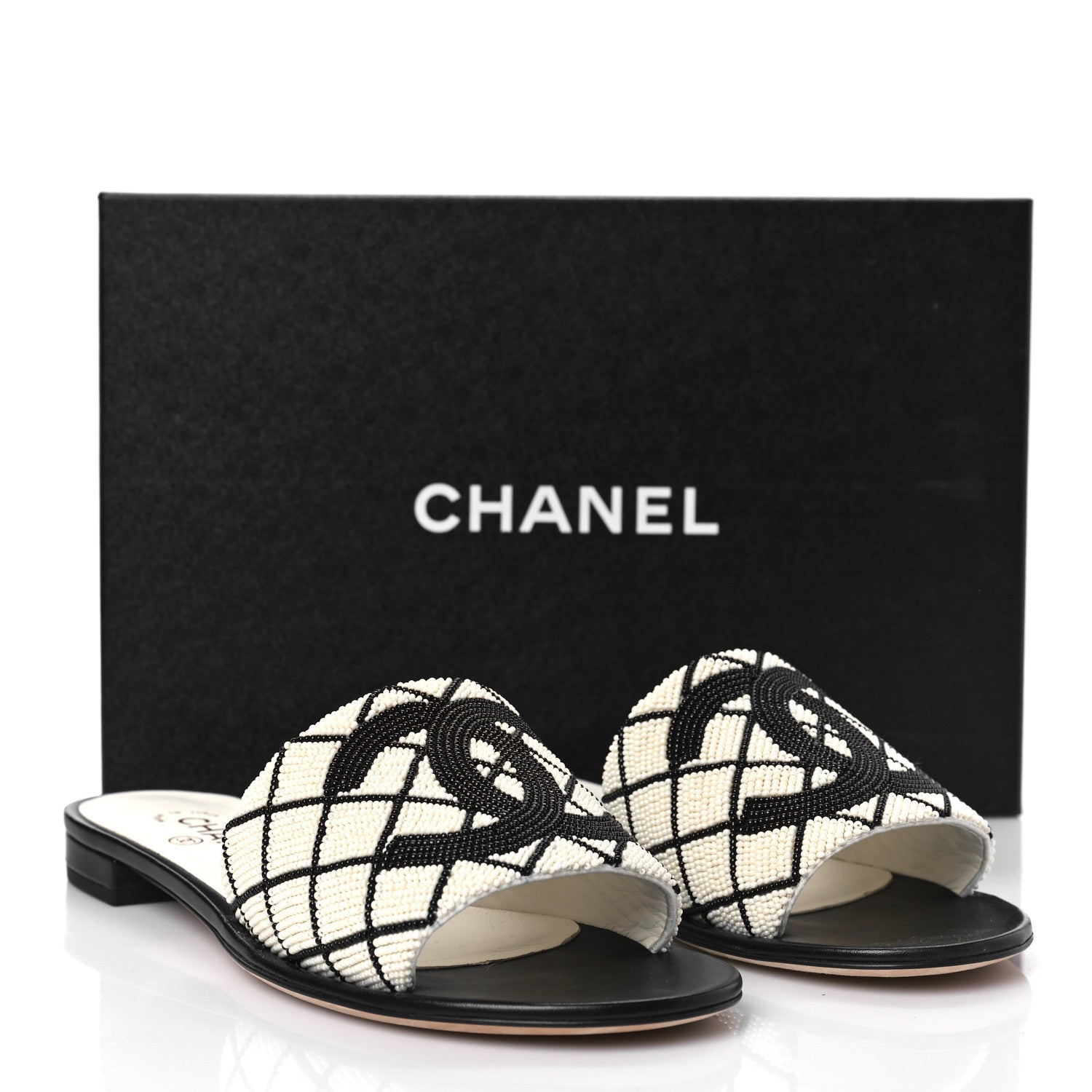 Chanel Pearl Embroidery CC Mules 40 Black White 10 of 10