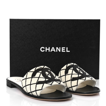 Chanel Pearl Embroidery CC Mules 40 Black White 10 of 10