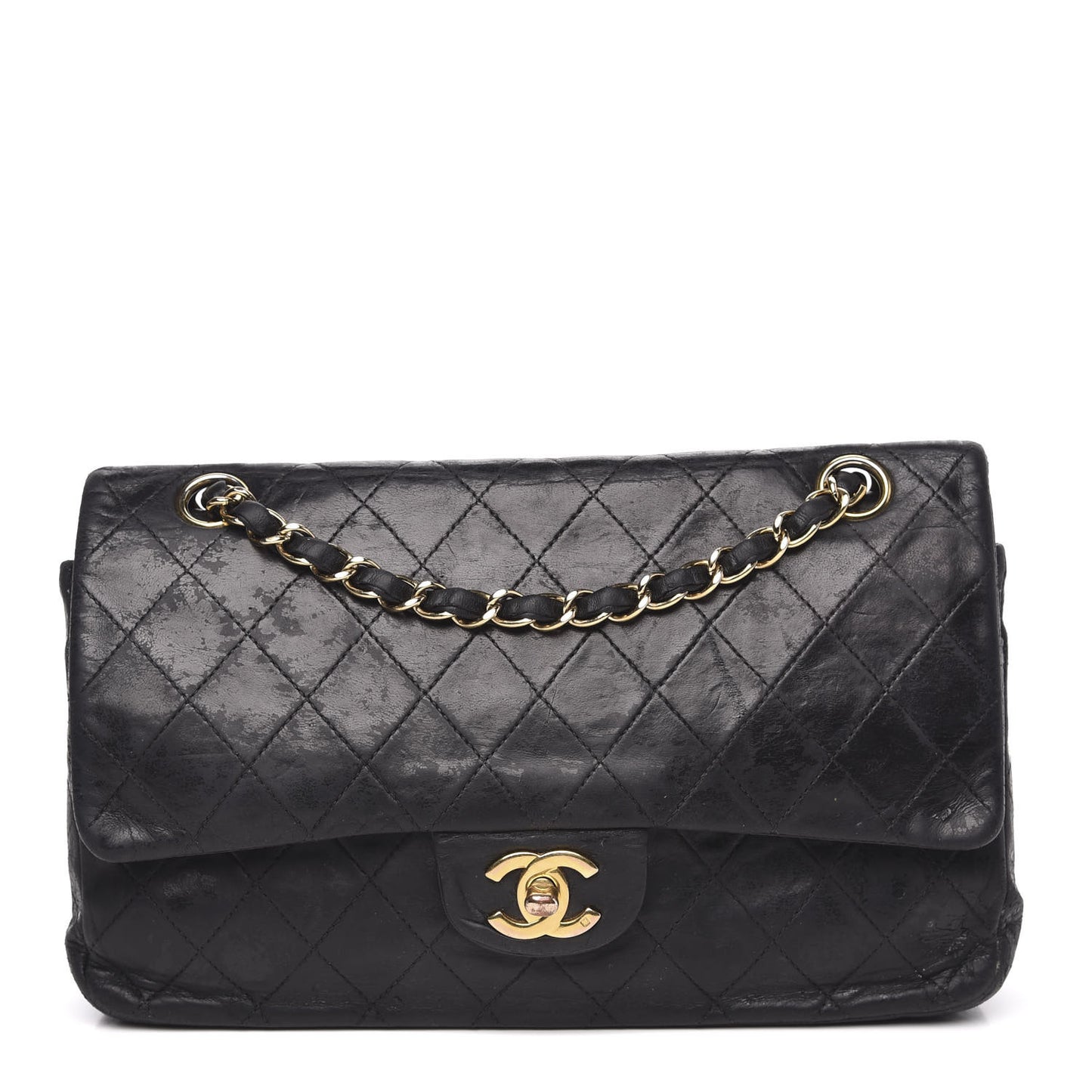 Lambskin Quilted Medium Double Flap Black