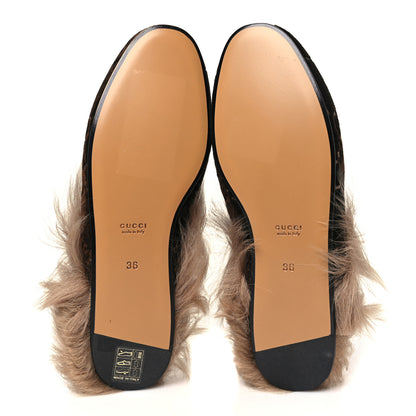 Gucci Velvet GG Monogram Fur Womens Princetown Slippers 36 Brown Black Natural 6 of 9