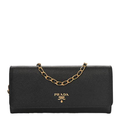 Prada Saffiano Metal Oro Chain Wallet Black 1 of 10