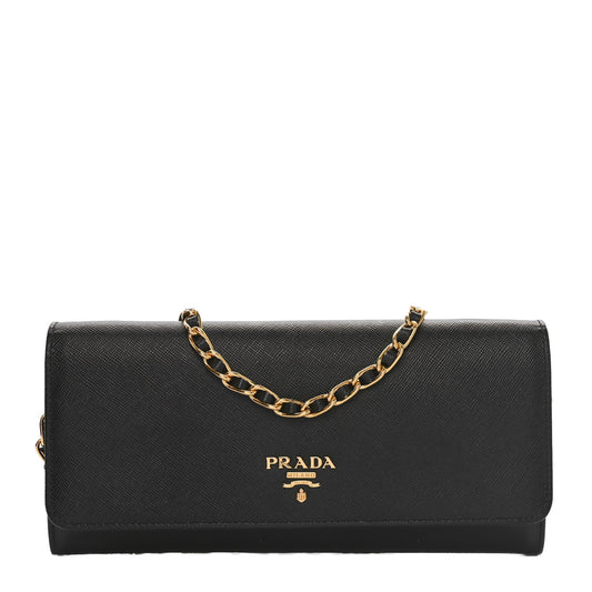 Saffiano Metal Oro Chain Wallet Black