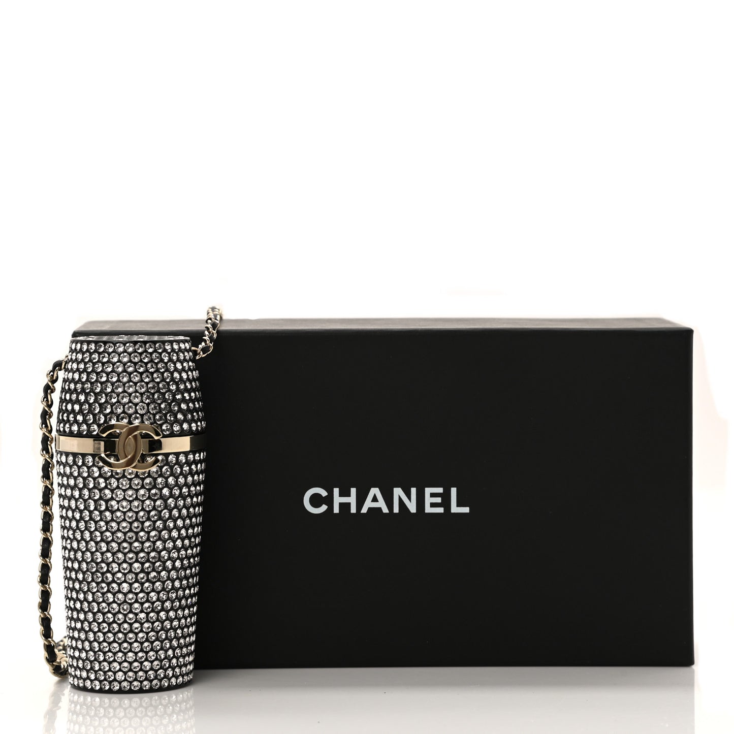 Metal Resin Lambskin Crystal Lipstick Case Long Necklace On Chain Silver Black Gold