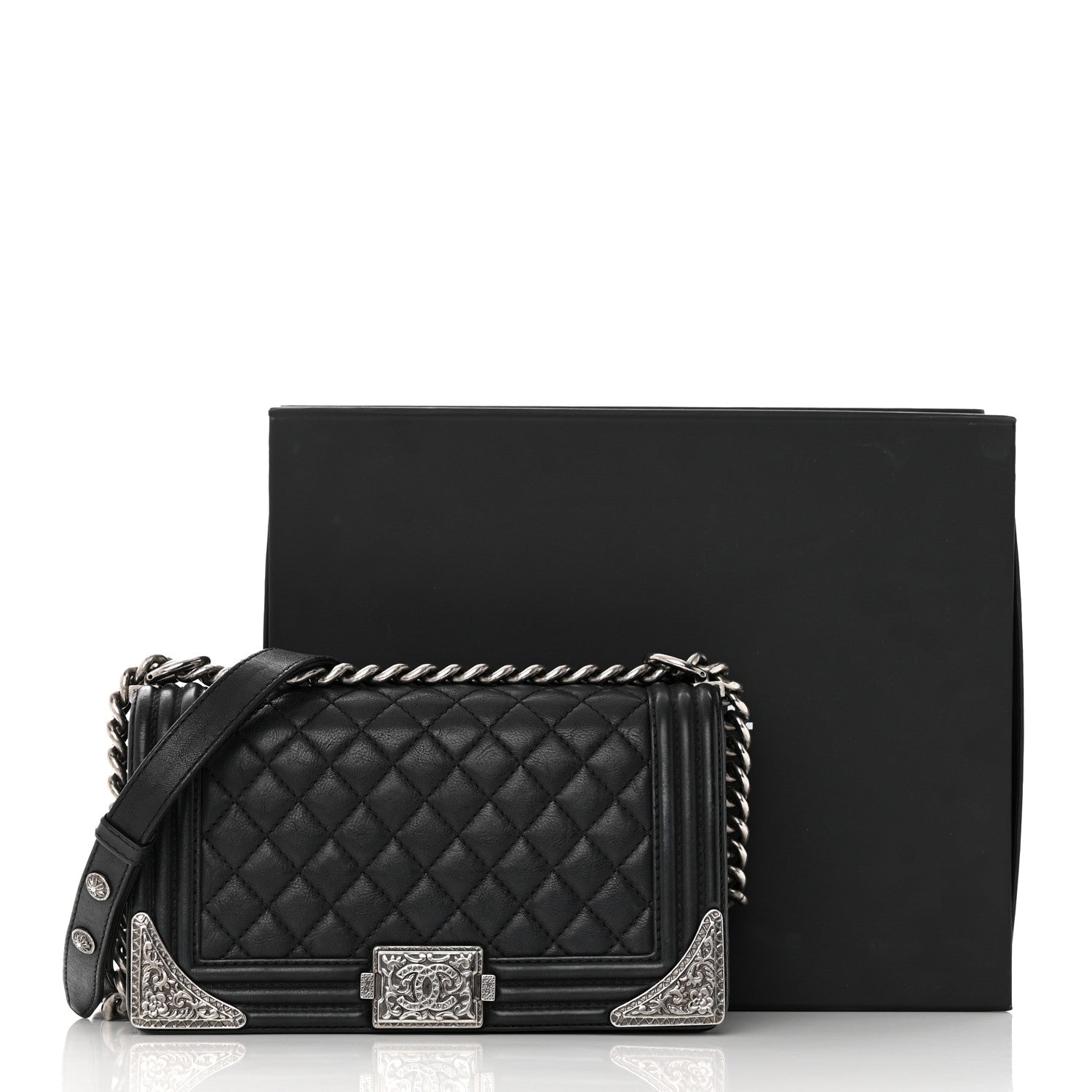 Chanel Calfskin Quilted Metal Embellished Paris Dallas Medium Boy Flap Black 21 of 21