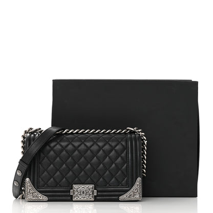 Chanel Calfskin Quilted Metal Embellished Paris Dallas Medium Boy Flap Black 21 of 21