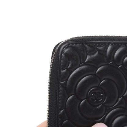 Chanel Lambskin Camellia Embossed Large Zip Around Gusset Wallet Black 9 of 11