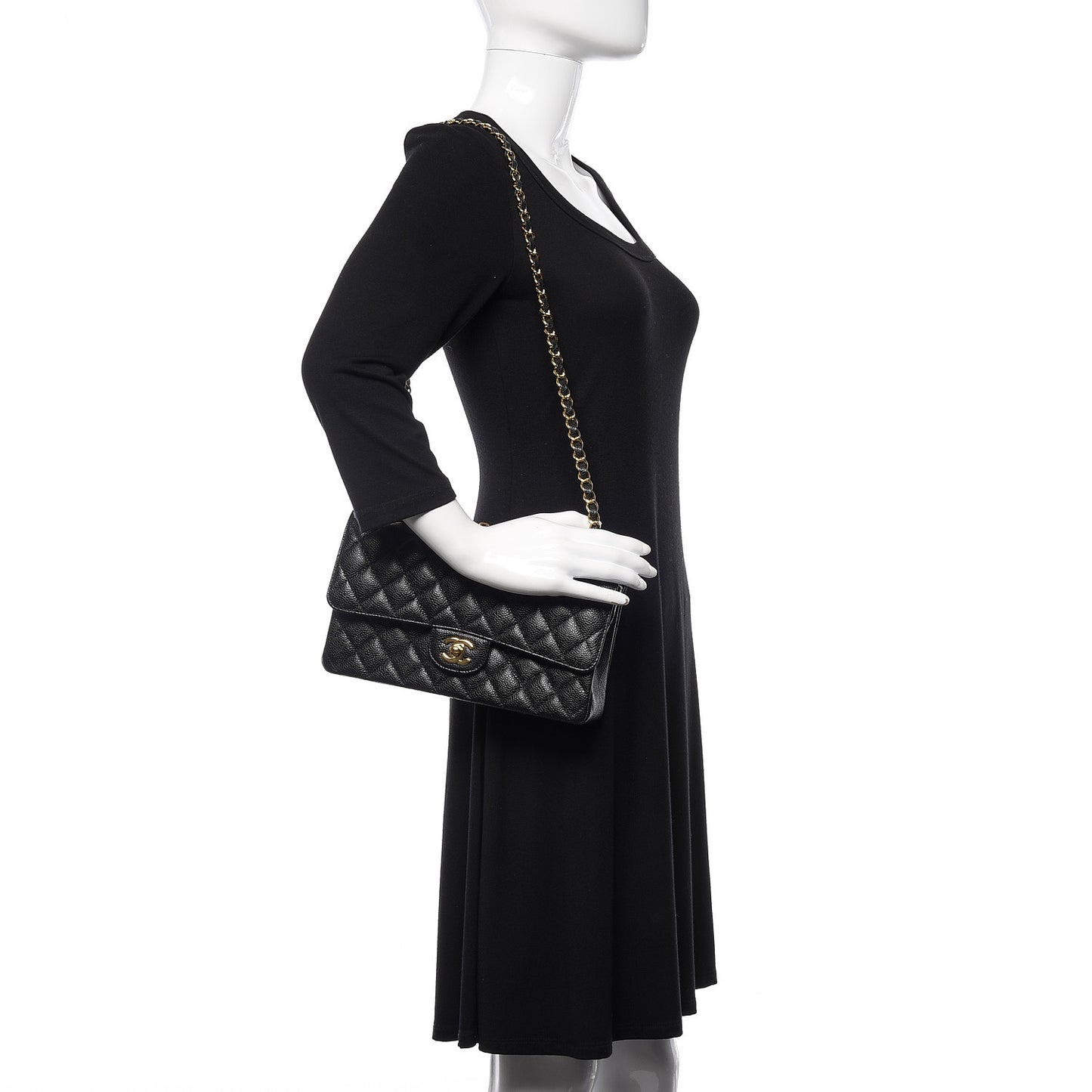 Caviar Quilted Medium Double Flap Black