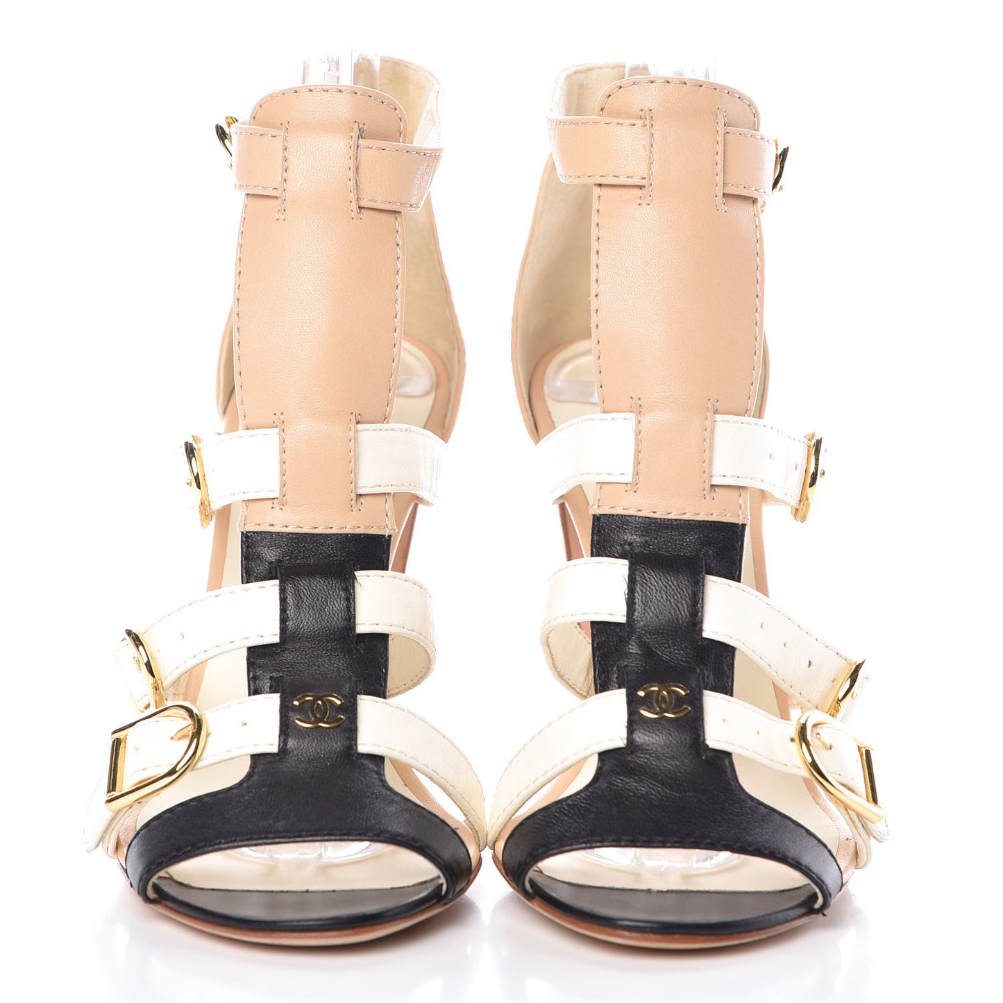Lambskin Gladiator Sandals 37 Beige White Black