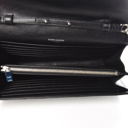 Saint Laurent Grain De Poudre Matelasse Chevron Monogram Chain Wallet Black 5 of 8