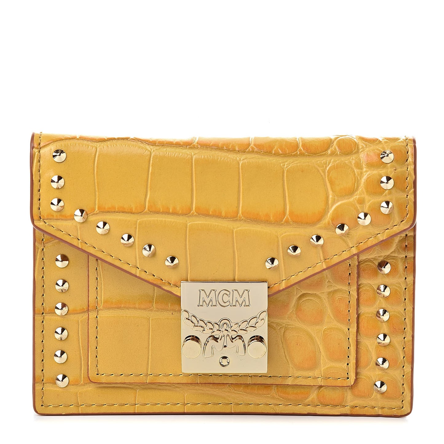 Calfskin Crocodile Embossed Flap Card Holder Golden Mango