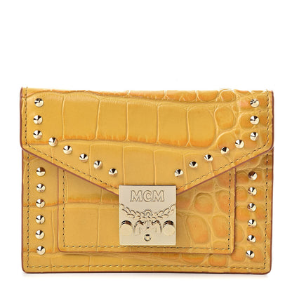 MCM Calfskin Crocodile Embossed Flap Card Holder Golden Mango 1 of 9