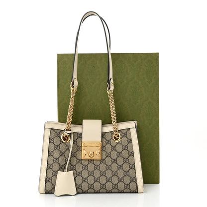 Gucci GG Supreme Monogram Moon Calfskin Small Padlock Tote Beige Ebony Mystic White 11 of 11