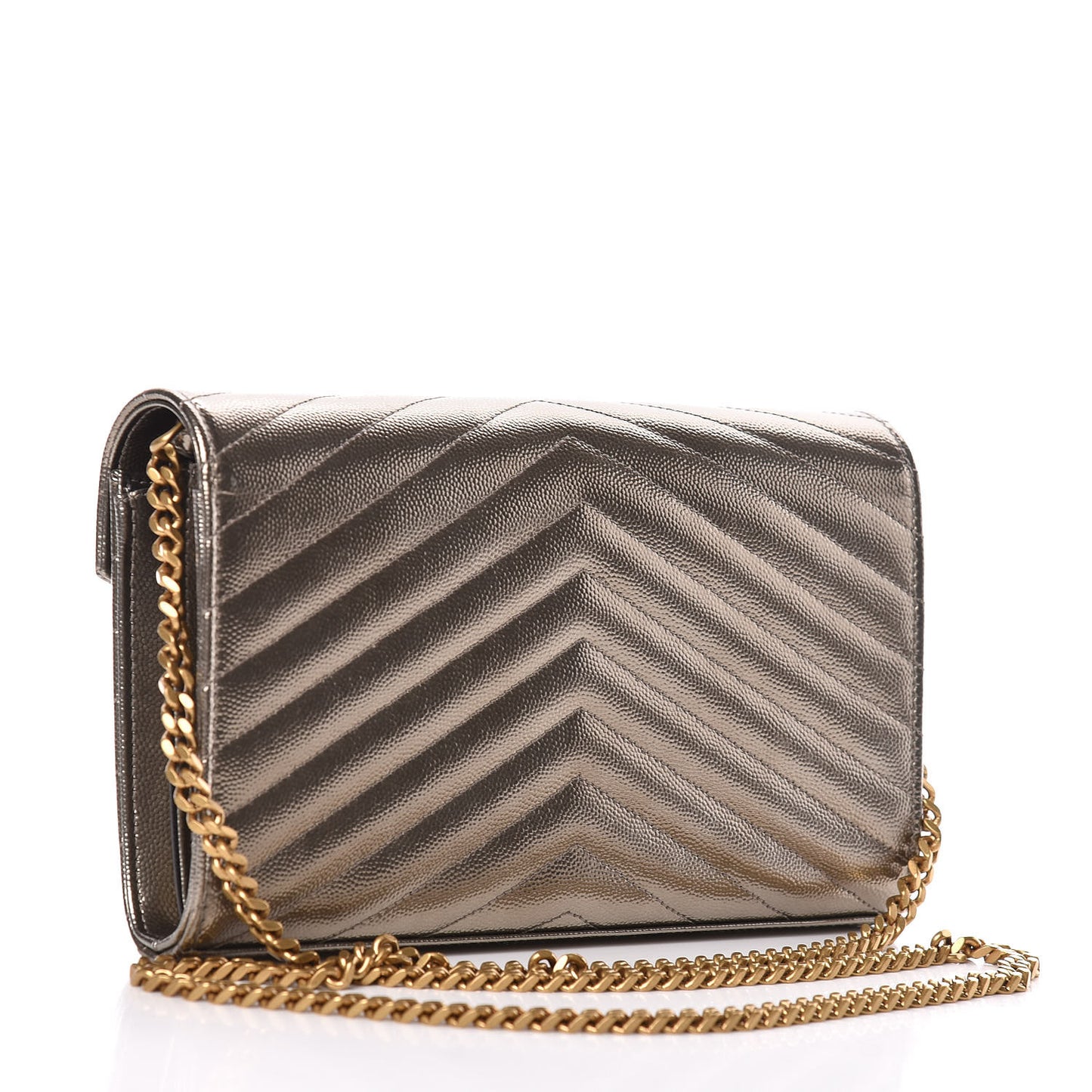 Iridescent Grain De Poudre Matelasse Chevron Monogram Chain Wallet Gold