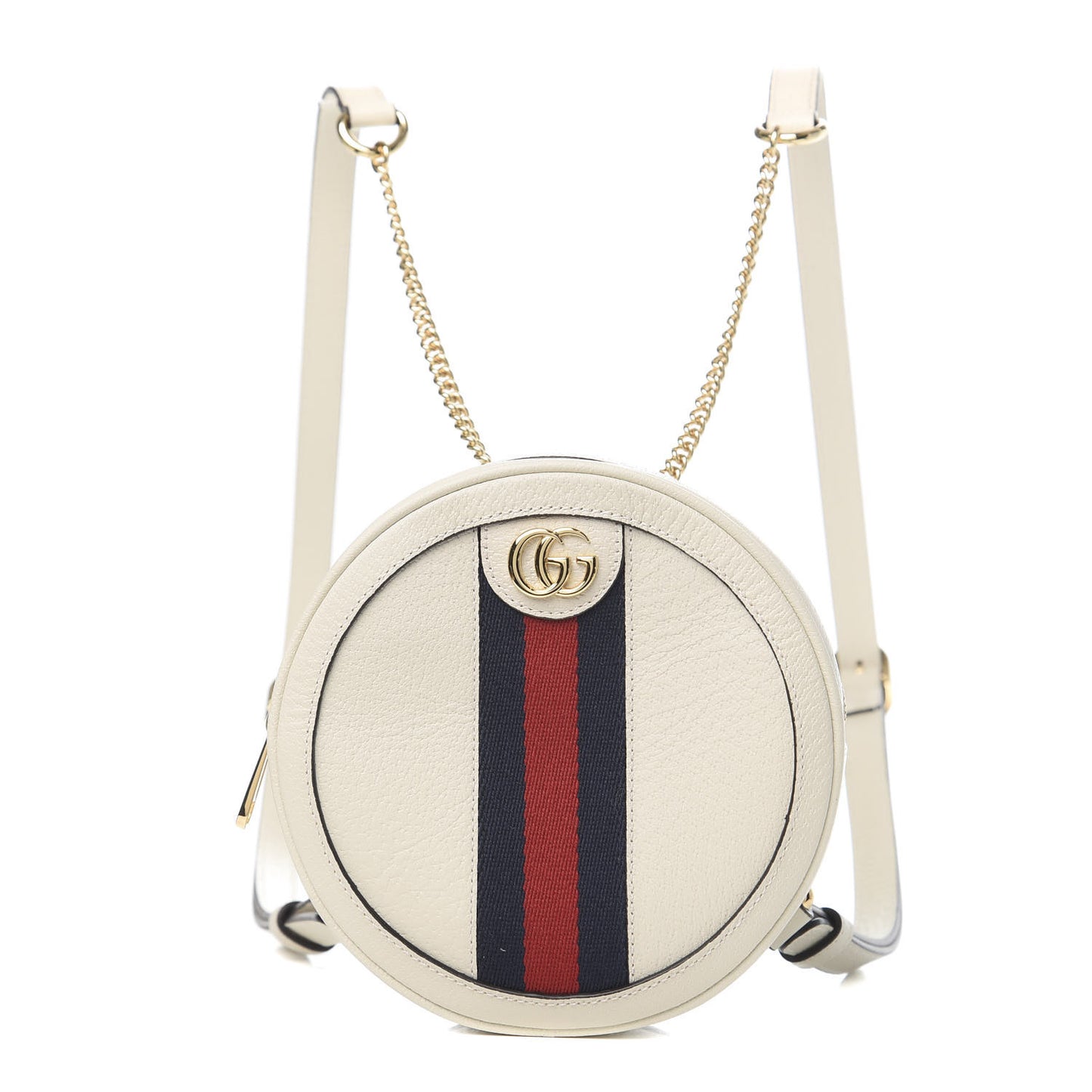 Textured Calfskin Web Mini Ophidia Round Backpack Mystic White