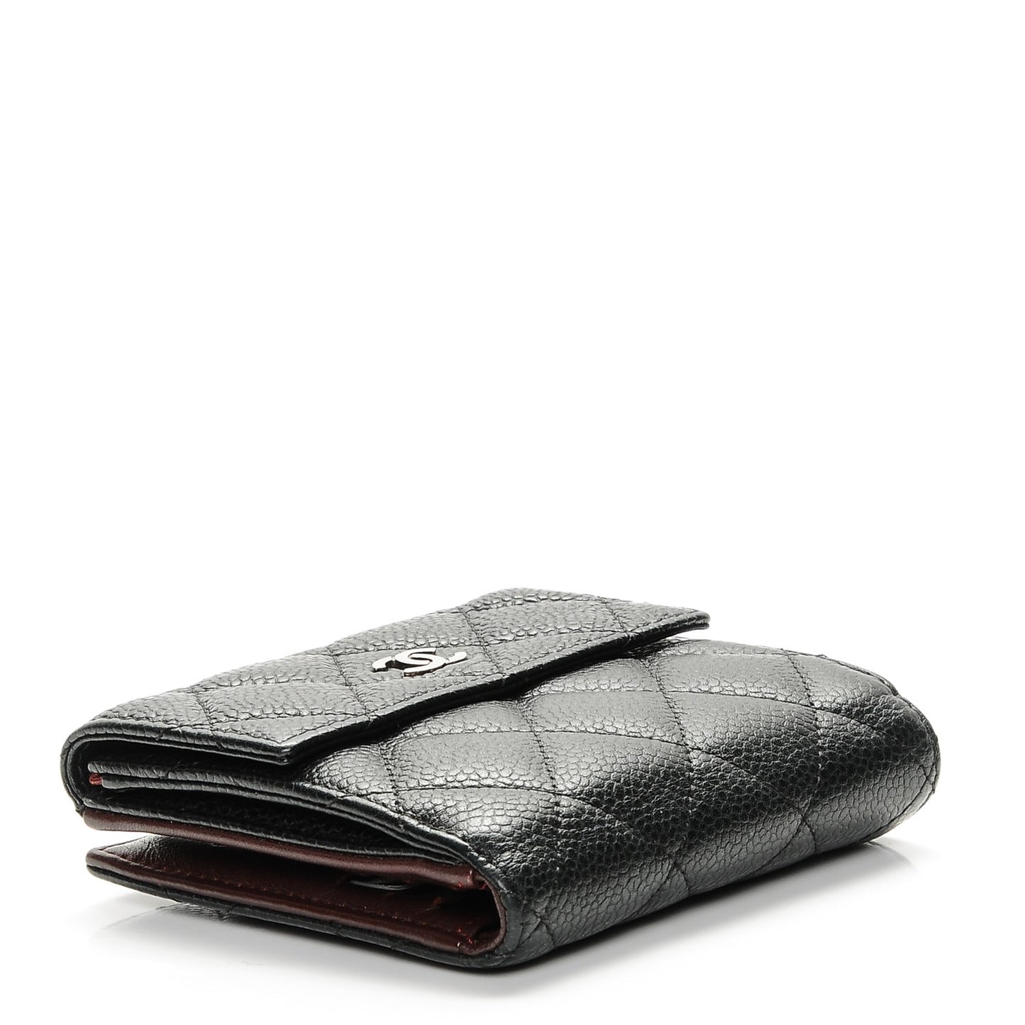 Caviar Quilted Compact French Flap Wallet Black
