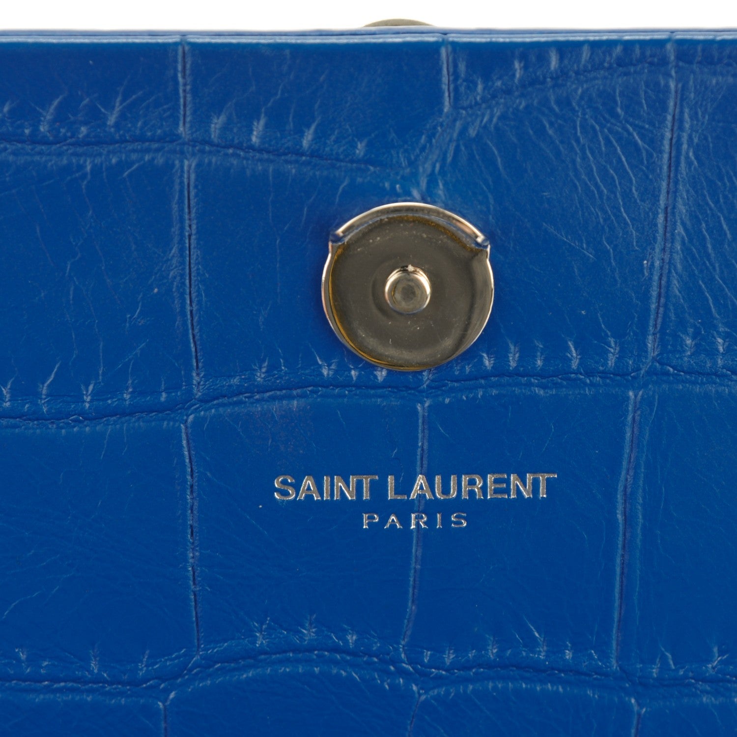 Saint Laurent Calfskin Crocodile Embossed Small Classic Monogram Tassel Satchel Blue 7 of 8